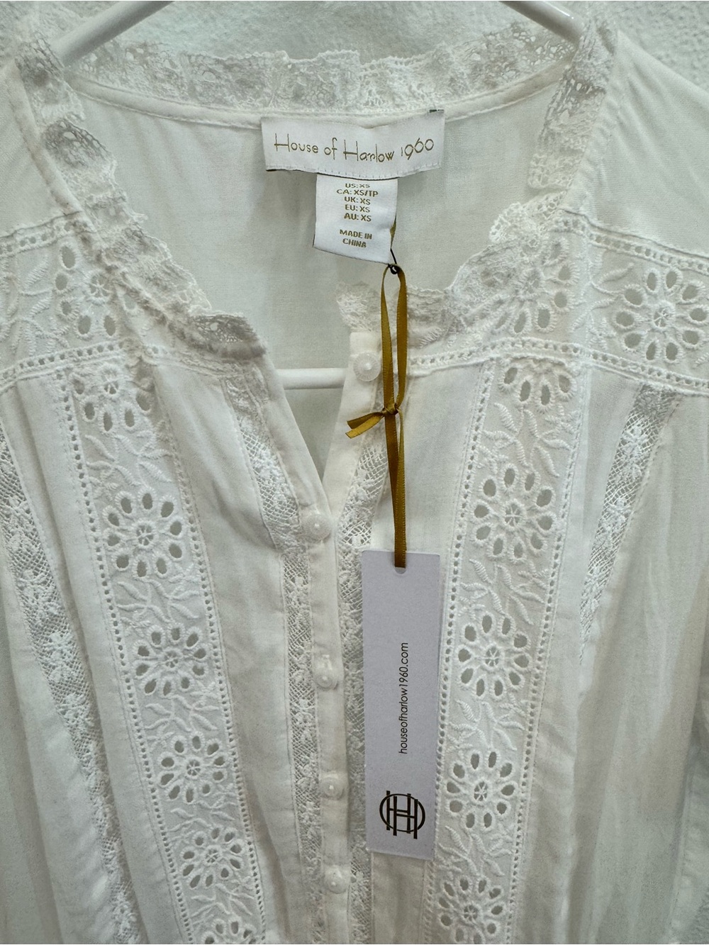 NWT House of Harlow 1960 White Eyelet Maxi Dress XS - Picture 2 of 7